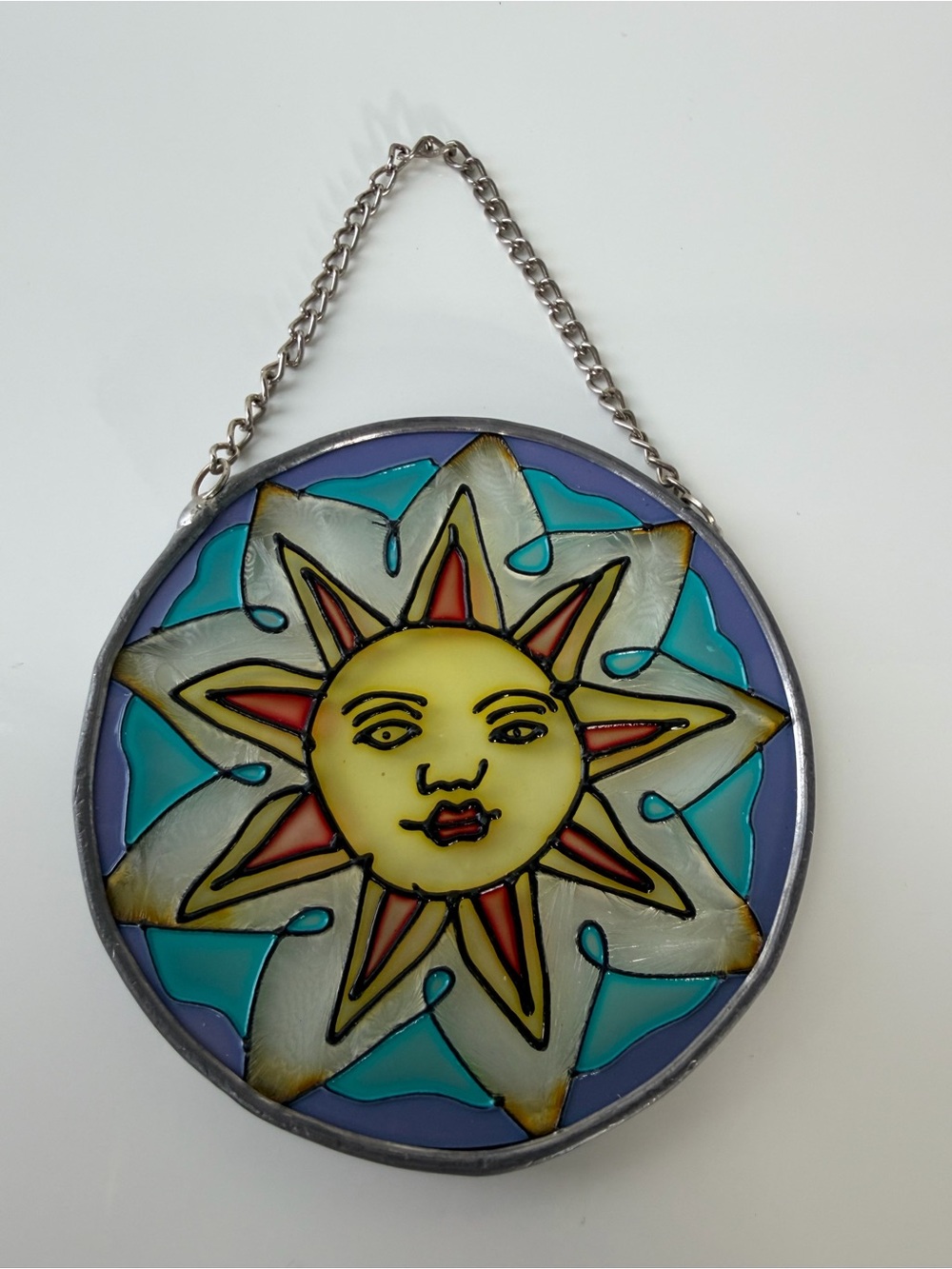 Cute vintage stain glass happy celestial hanging Sun disc